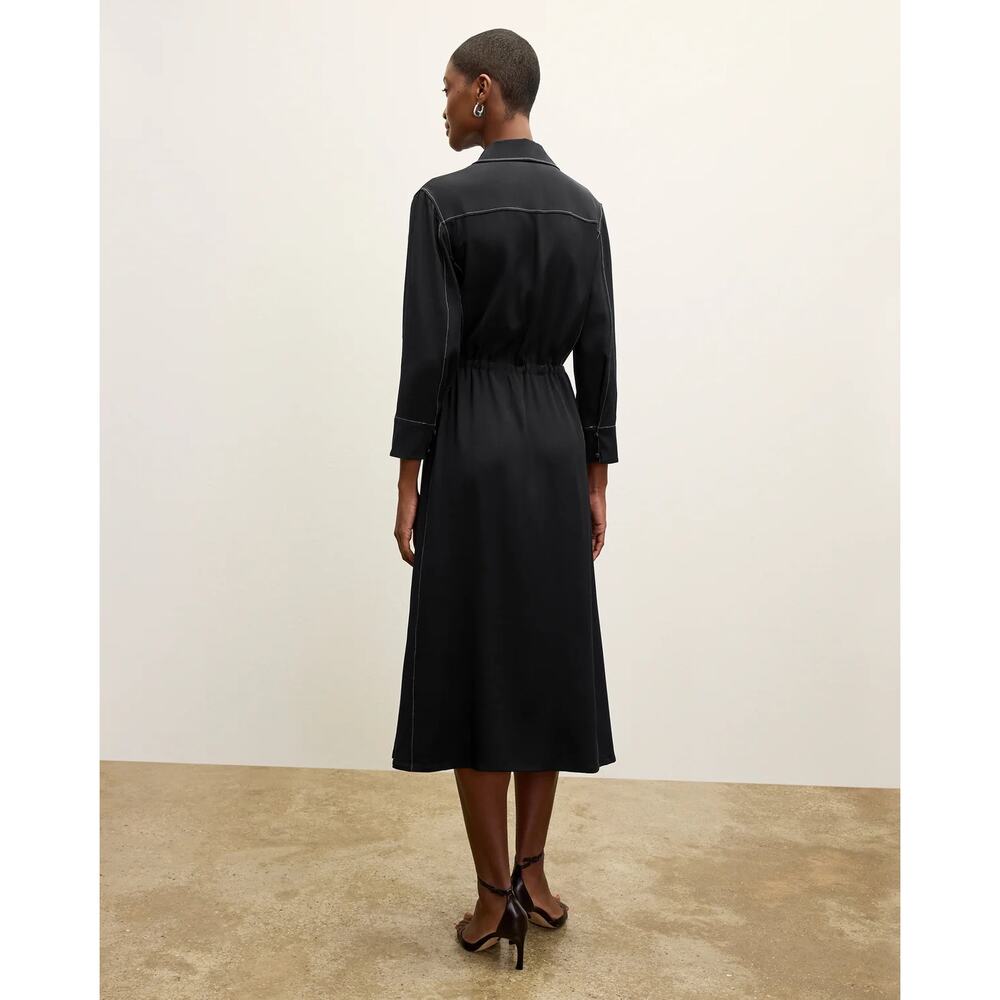 MM Lafleur The Pepper Midi Dress Black Top Stitch Medium Washable Silk Chic NWT - Picture 7 of 15